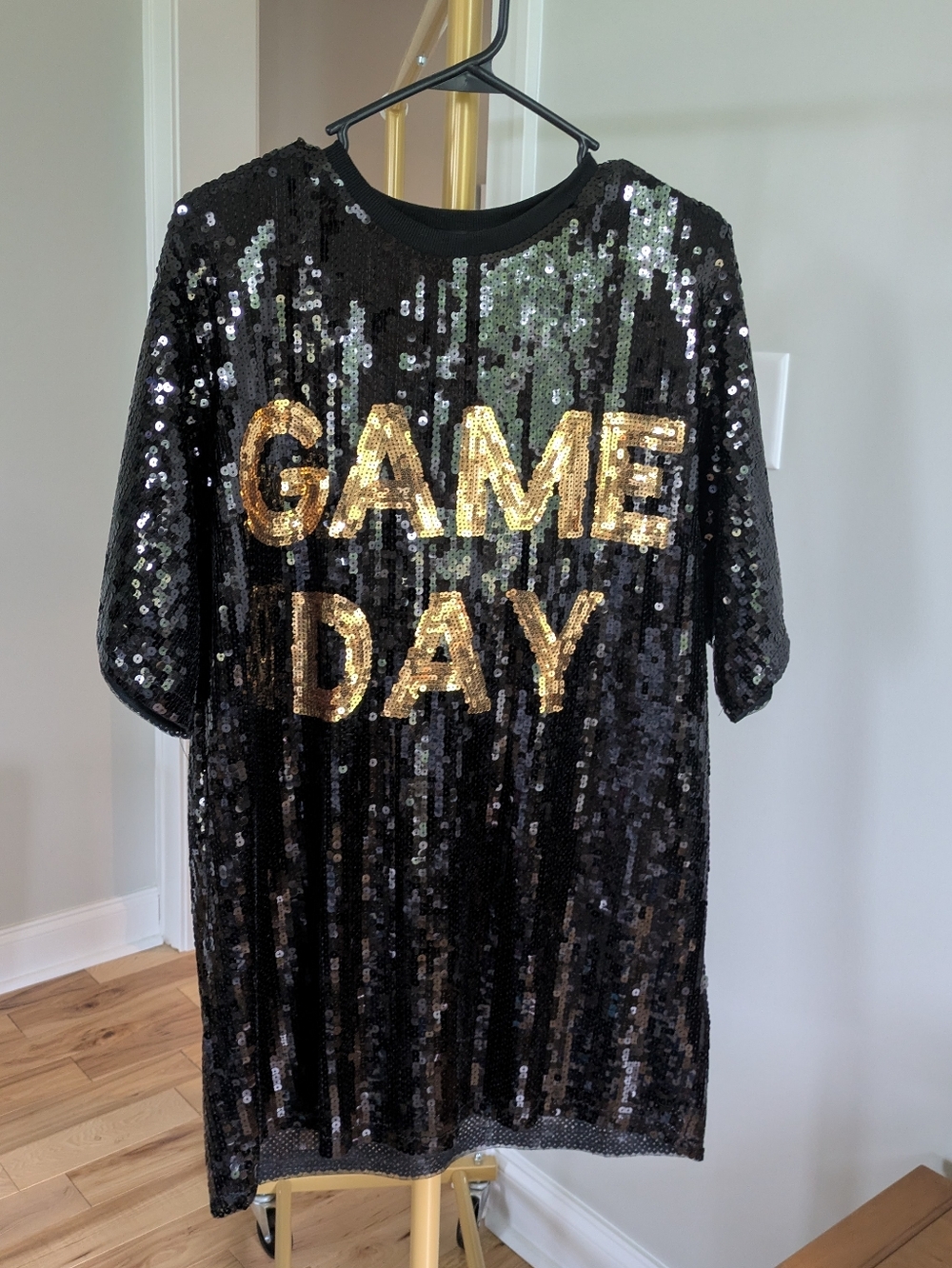 Black Sequin "GAME DAY" Tunic Dress with Gold Lettering